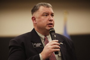 Rep. Stace Nelson speaks to the audience at the US Senate Candidates' Debate at SDSM&T on 11-21-13. Photo Benjamin Brayfield, Rapid City Journal